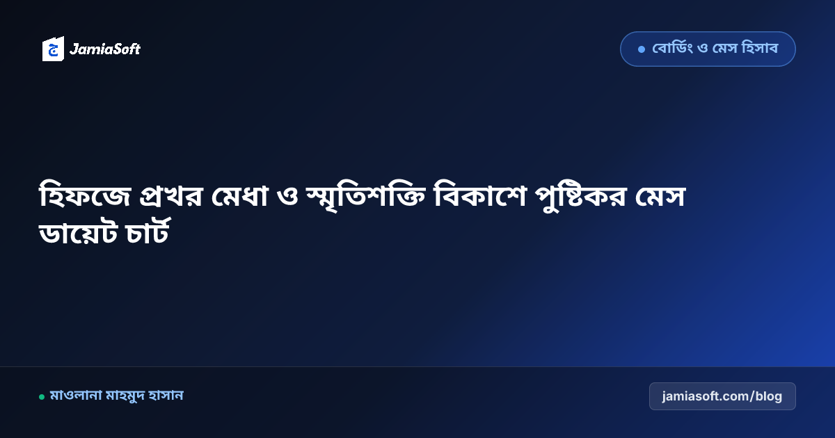 হিফজ ও কিতাব বিভাগের শিক্ষার্থীদের স্মৃতিশক্তি বৃদ্ধিতে পুষ্টিকর ও সুষম খাবার মেন্যু এসওপি